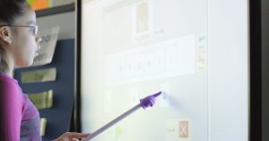 student using smartboard